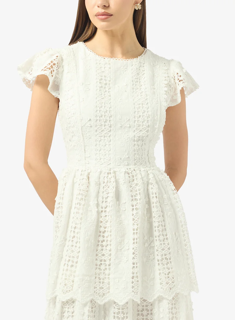 Just Me  Lace Detailled Short Sleeve Midi Dress for Women | Best Price UAE